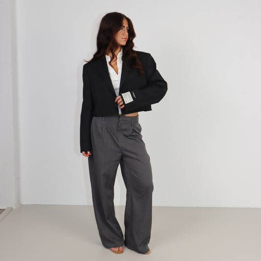 RENUED CROPPED YSL BLAZER DARK GREY STRIPED
