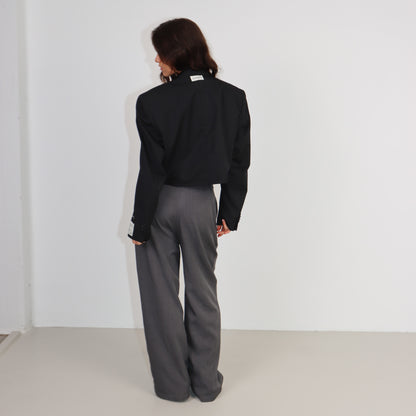 RENUED CROPPED YSL BLAZER DARK GREY STRIPED