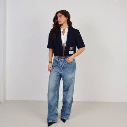 RENUED CROPPED BURBERRY SHORT SLEEVE BLAZER BLUE