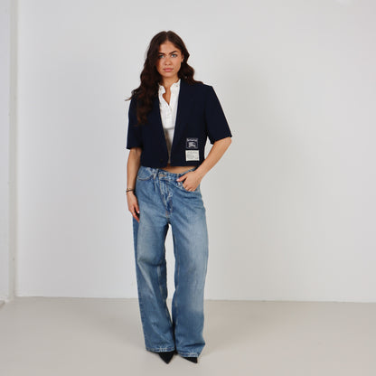 RENUED CROPPED BURBERRY SHORT SLEEVE BLAZER BLUE