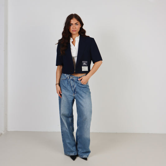 RENUED CROPPED BURBERRY SHORT SLEEVE BLAZER BLUE
