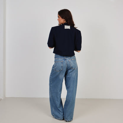 RENUED CROPPED BURBERRY SHORT SLEEVE BLAZER BLUE