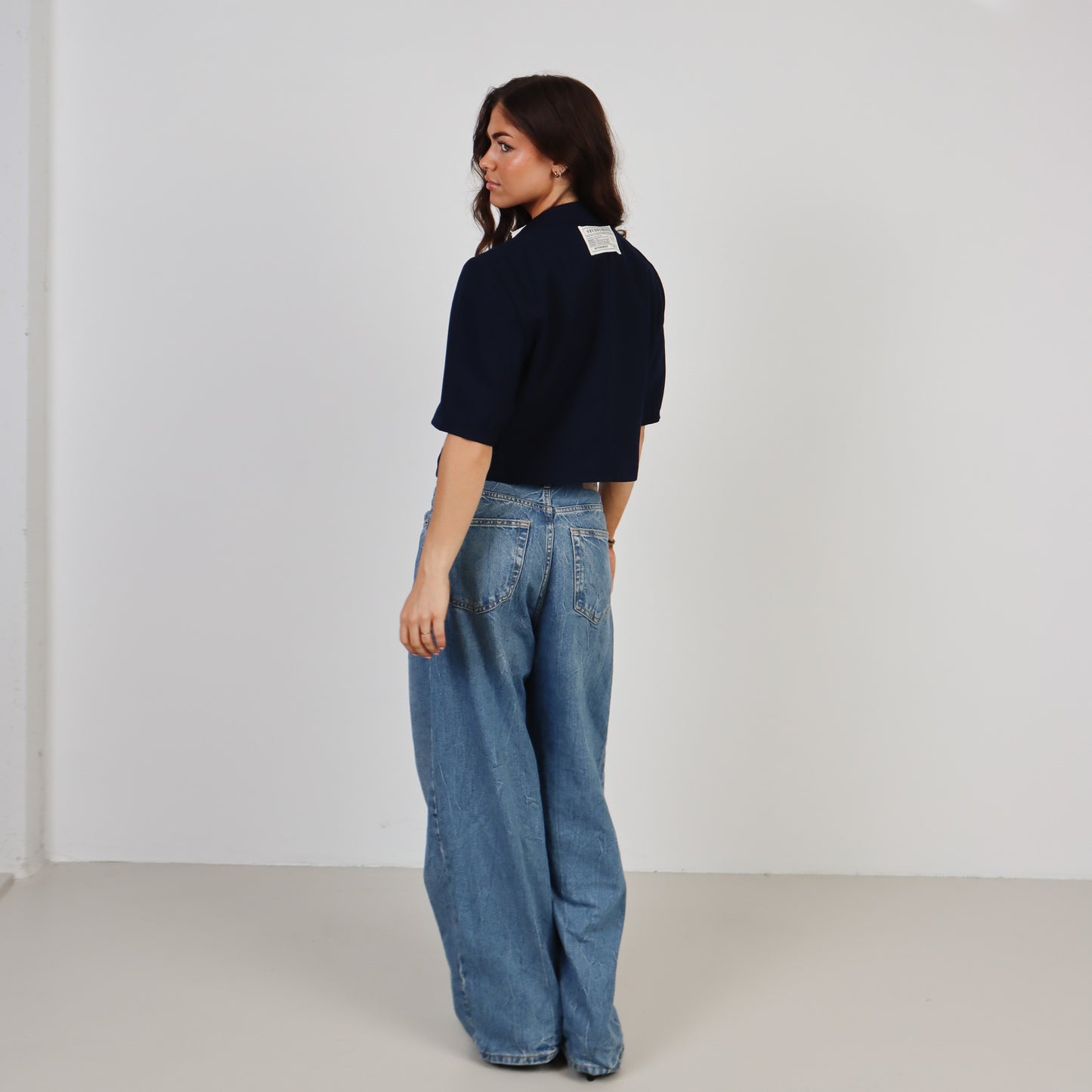RENUED CROPPED BURBERRY SHORT SLEEVE BLAZER BLUE