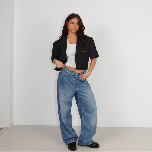 RENUED CROPPED YSL SHORT SLEEVE BLAZER GREY