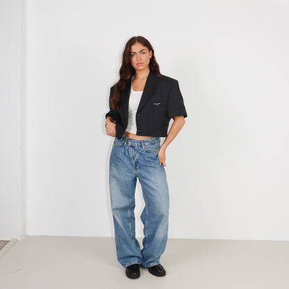 RENUED CROPPED YSL SHORT SLEEVE BLAZER GREY