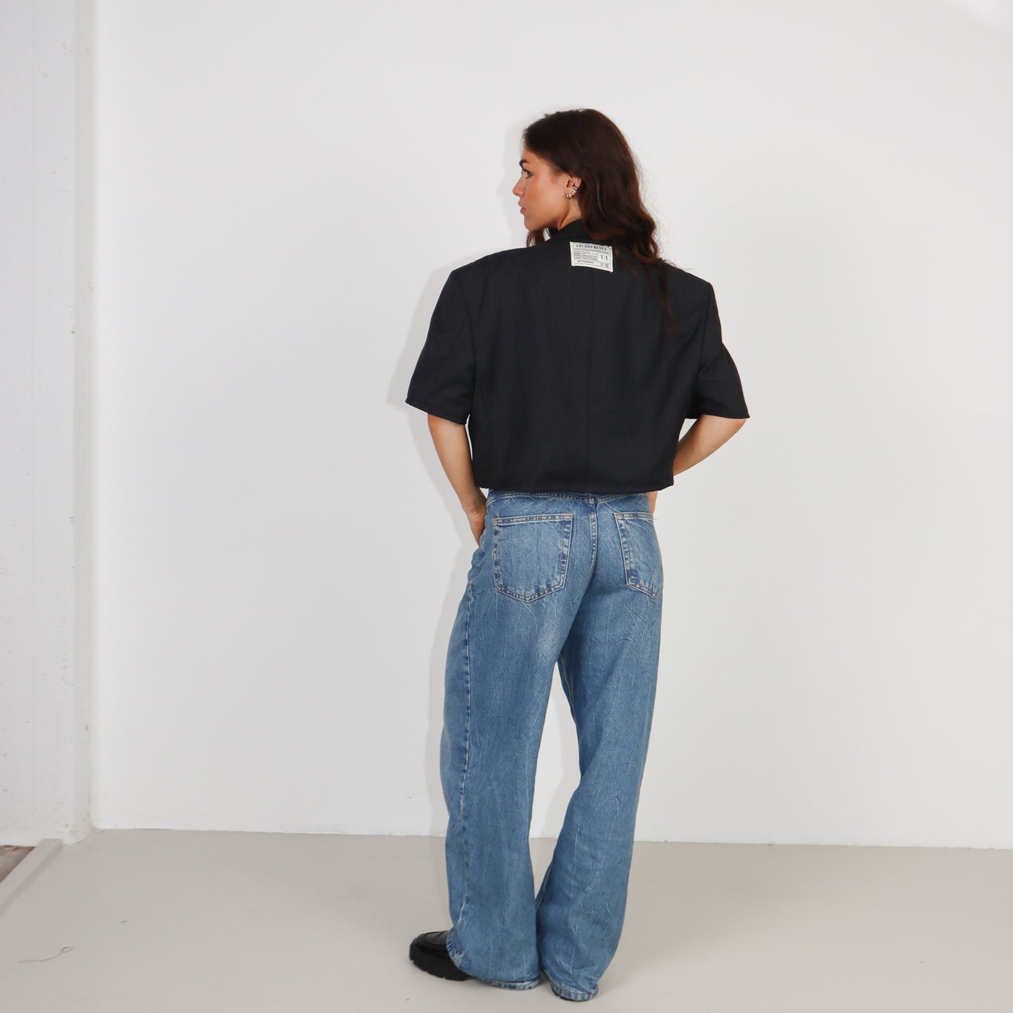 RENUED CROPPED YSL SHORT SLEEVE BLAZER GREY