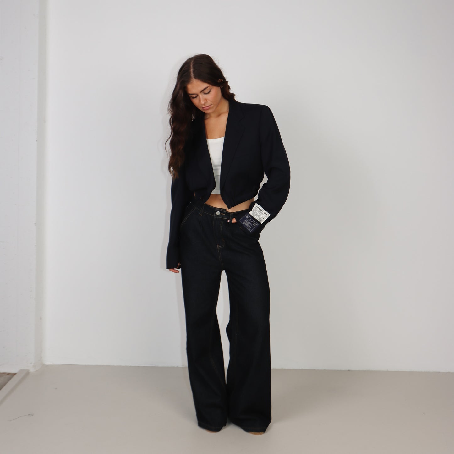 RENUED CROPPED BOMBER BURBERRY BLAZER NAVY
