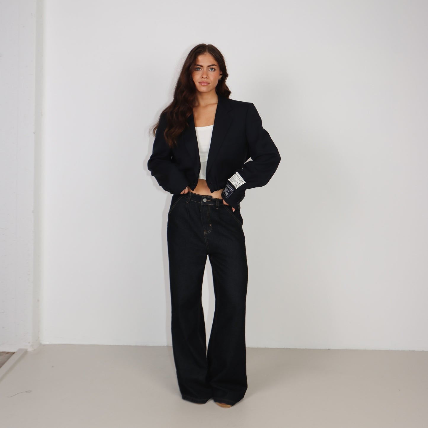 RENUED CROPPED BOMBER BURBERRY BLAZER NAVY