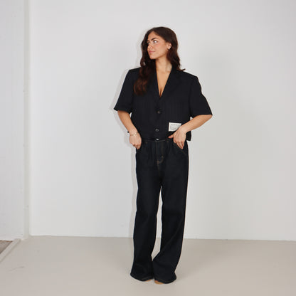 RENUED CROPPED GUCCI SHORT SLEEVE BLAZER NAVY STRIPED